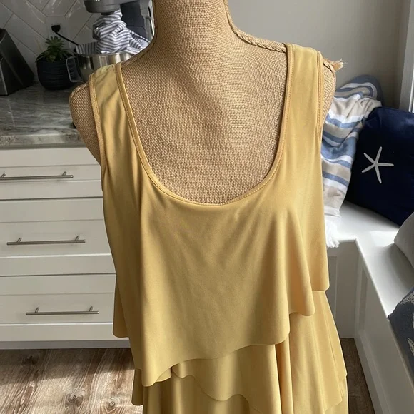 Joseph Ribkoff Mustard color layered ruffle  dress - Picture 3 of 9